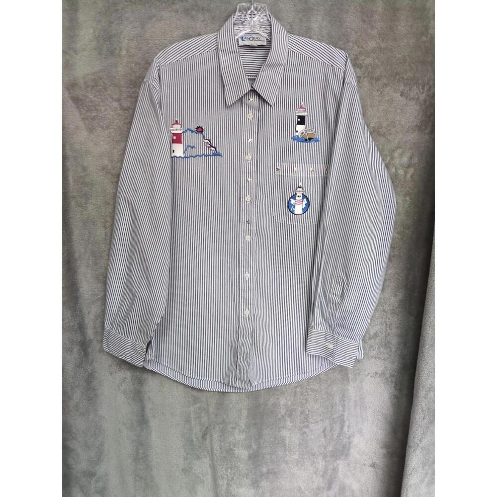 Las Olas Button Up‎ Shirt Womens Large Coastal Cowgirl Beach Nautical Novelty